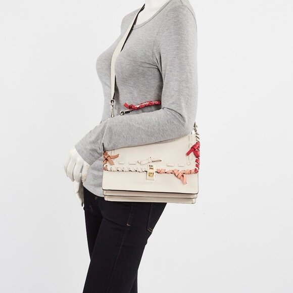 Fendi Light Beige/Pink Nappa Leather Bow Kan I Medium Shoulder Bag - Picture 1 of 12